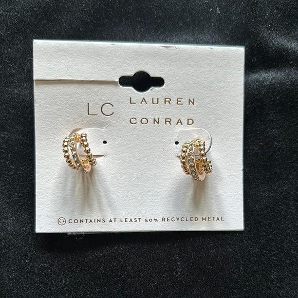 NWT-LC Lauren Conrad Gold Fan-Shaped Earrings - Picture 1 of 5